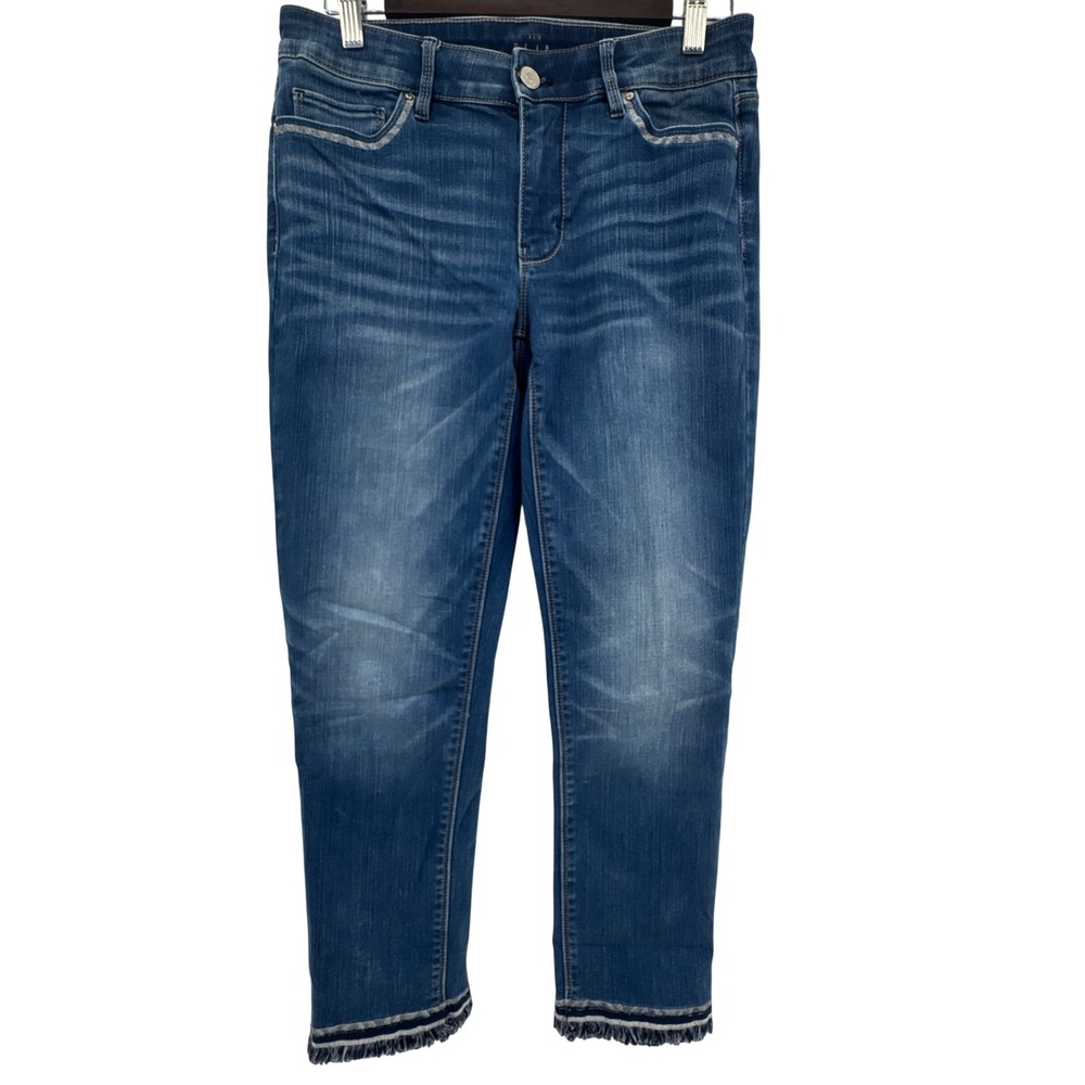 White House Black Market Slim Crop Jeans Women 4 Blue Frayed Hem Denim